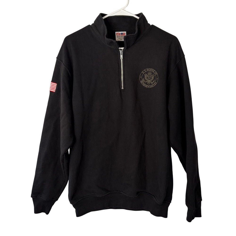 Bayside Mens US House of Representatives Quarter Zip Sweatshirt Black Large USA